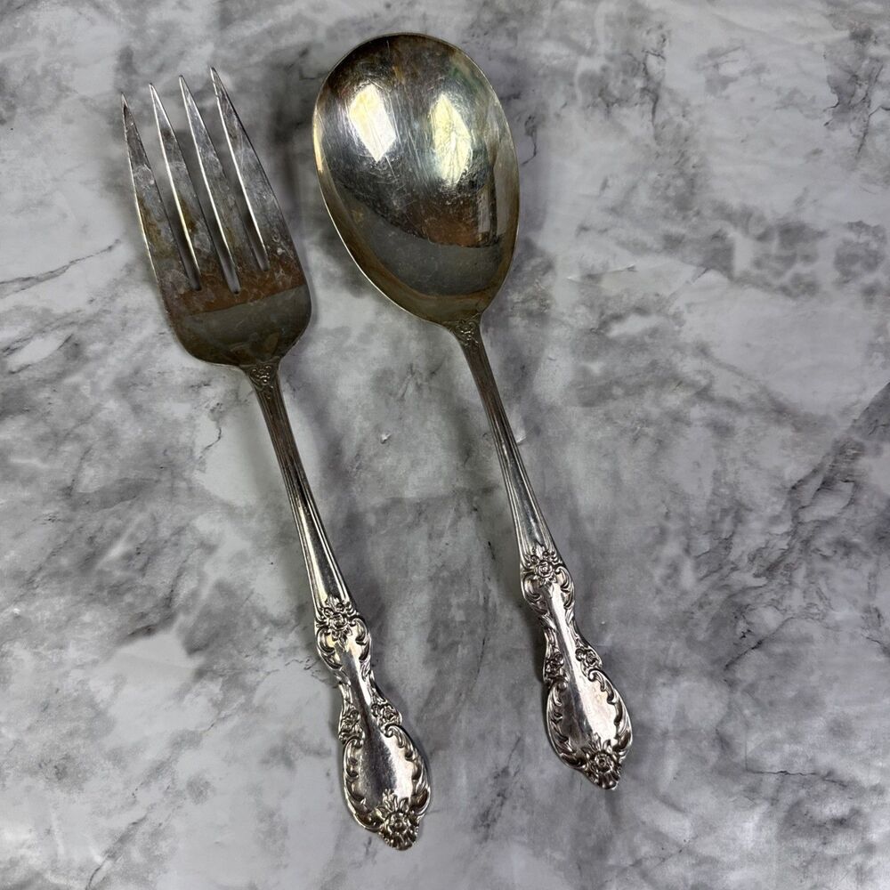 Wm Rogers Silverplate Grand Elegance Southern Manor Serving Spoon Fork Gold Tone